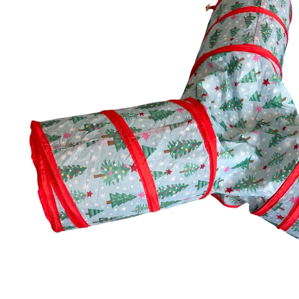 Christmas Holiday Cat Tunnel Pop-Up 3-Way Crinkle Texture Red Green Blue White - Picture 7 of 12
